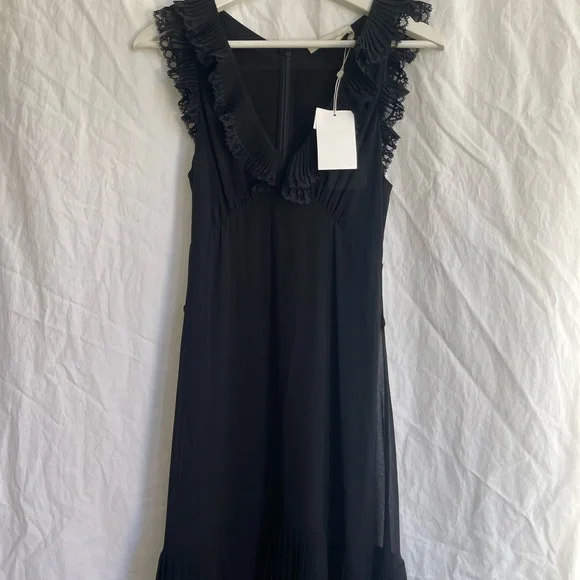 Zimmermann Black Ruffle Maxi Dress Quiet Luxury Pleated Gown Size 0 NEW - Picture 3 of 16